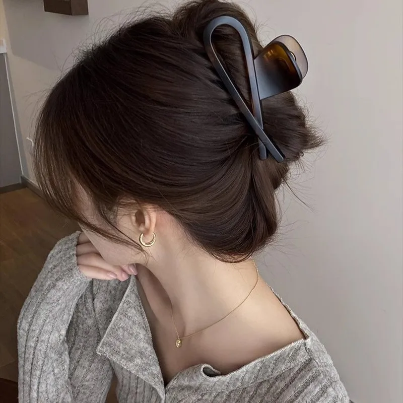 Pinzas para el pelo con forma de cangrejo para mujer y niña, accesorios para el cabello, pasadores grandes y simples, con lazo de carey mate