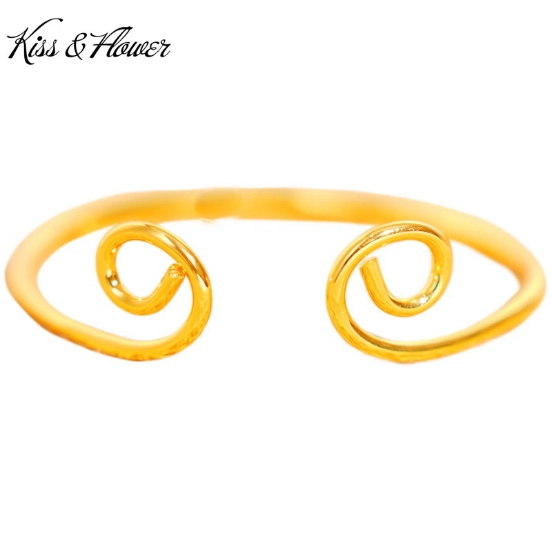 KISS&FLOWER Gold Vintage Wukong Golden Hoop Bracelets Bangles For Women Wedding Party Birthday Christmas Girlfriend Gifts BR340