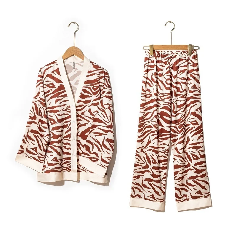 Lisacmvpnel Ice Silk Pajamas Women\'s Spring Autumn New Light Luxury Satin Chiffon Set Sleepwear