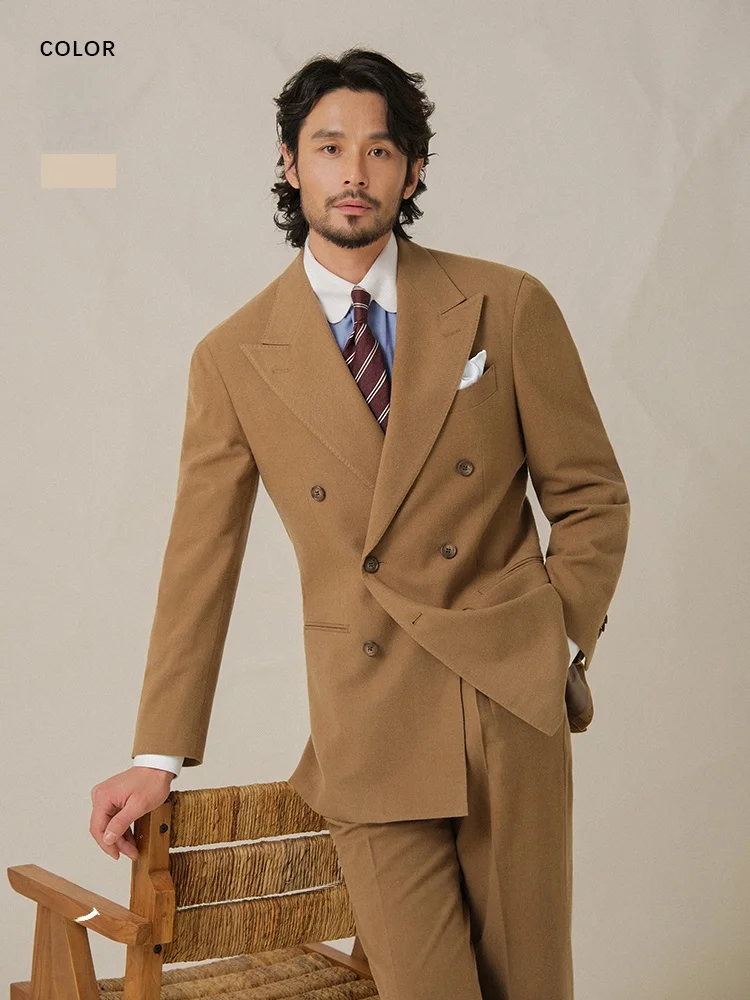 

Cultum Thickened 456g Velvet Retro Peak Lapel Double Breasted Men's Casual Color Suit Set Business Casual Standard Fit