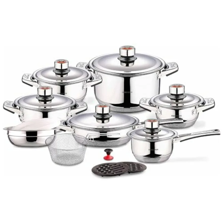 

18Piece Stainless Steel Cookware Set Includes Induction Compatible Fry Pots Pans Saucepan Casserole