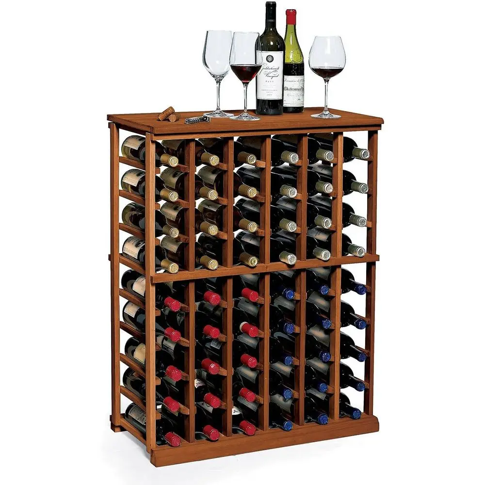 60-Bottle Walnut Finish Metal Wine Rack - Elegant Home Bar Storage for 6 Columns