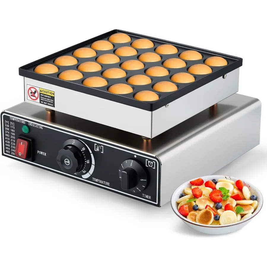 Mini máquina para hacer tortitas holandesas de grado comercial con 25 moldes Dorayaki, parrilla Poffertjes antiadherente, muffins y gofres de acero inoxidable