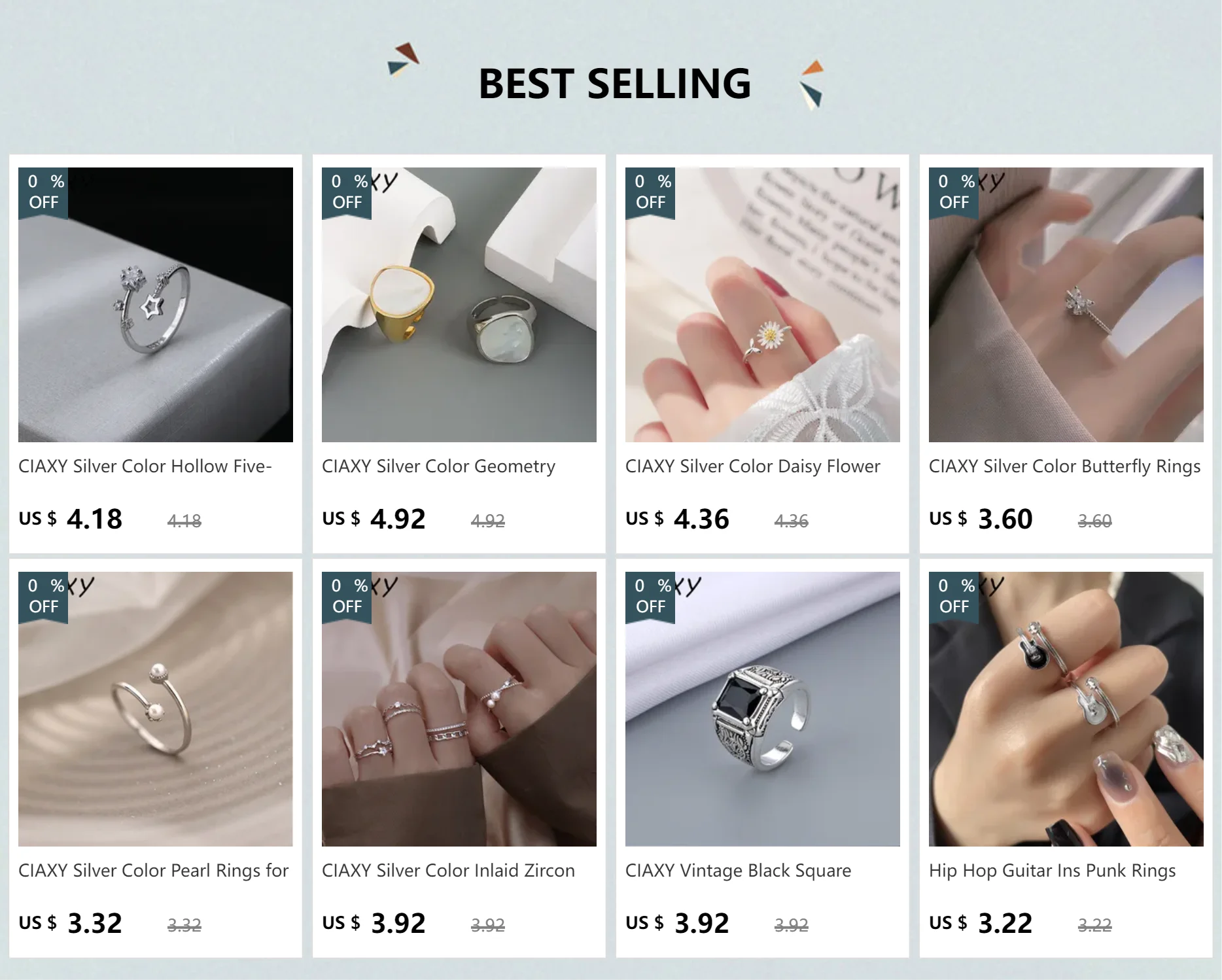 CIAXY Silver Color Double-layer Chain Rings for Women Charming Zircon Star Open Ring Luxury Jewelry Anillos Mujer