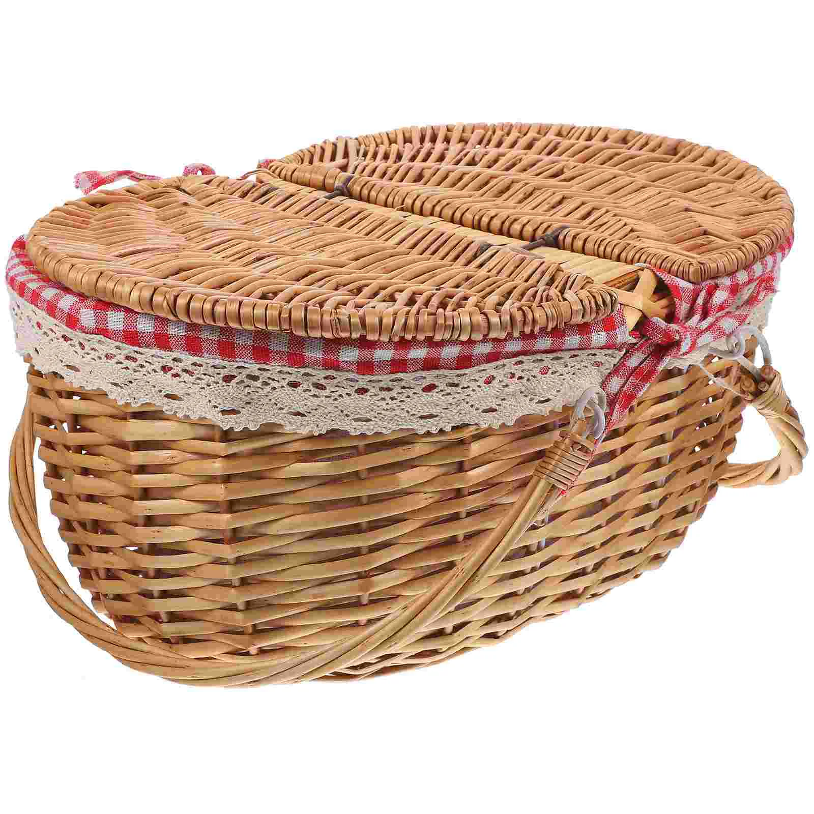 

Picnic Basket Wicker Storage Rustic Woven with Lid Decorative Baskets for Home Toys