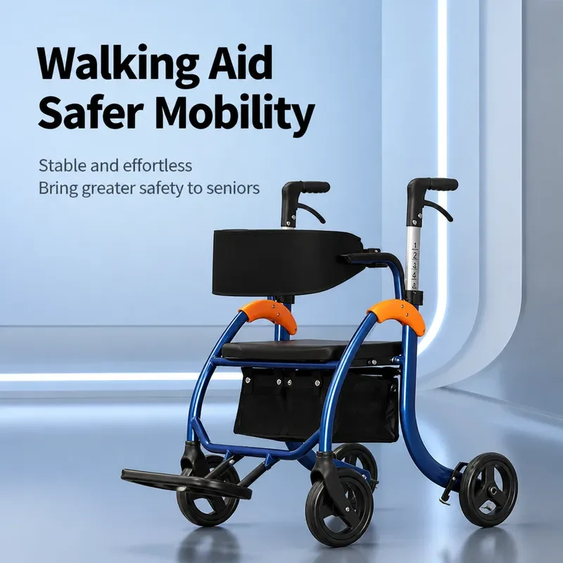 Multifunctional Walker for Elderly Rehabilitation Walking Aid with Seat Push Hand Support Mobility Device
