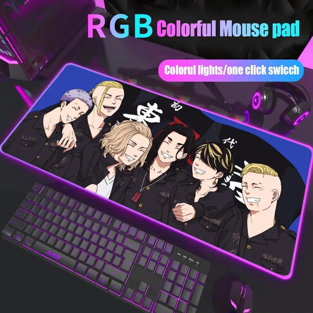 

Anime Tokyo Revengers Mouse Pad Gamer Rgb Desk Mat Back Light Led Mousepad Setup Gaming Accessories Deskmat Big Mousepad