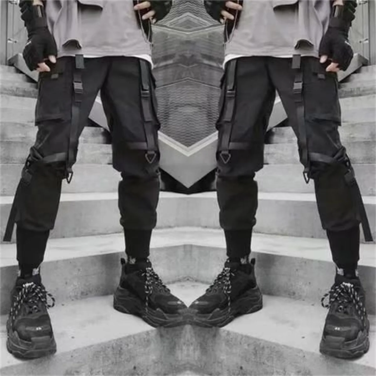Harajuku Fashion Techwear Men's Cargo Pants Hip Hop Punk Male Clothing Streetwear Joggers High Street Holiday Casual Trousers
