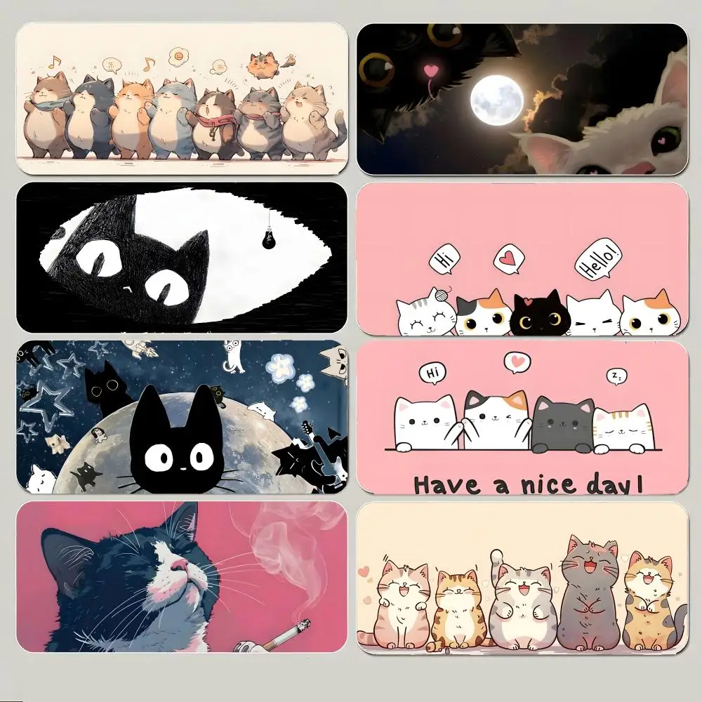 Alfombrilla de ratón grande para juegos con diseño de gato de dibujos animados Trevor Henderson Meme Siren, alfombrilla de escritorio antideslizante con borde cosido grueso