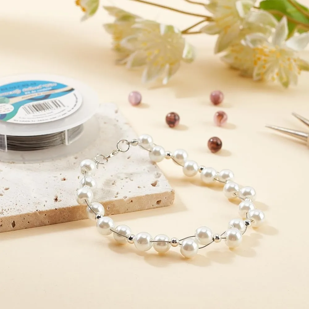 19 Strands Bead String Wire (0.015 inch/0.38mm 49FT) Nylon Stainless Steel Beading for Necklace Bracelet Making LightGray kit