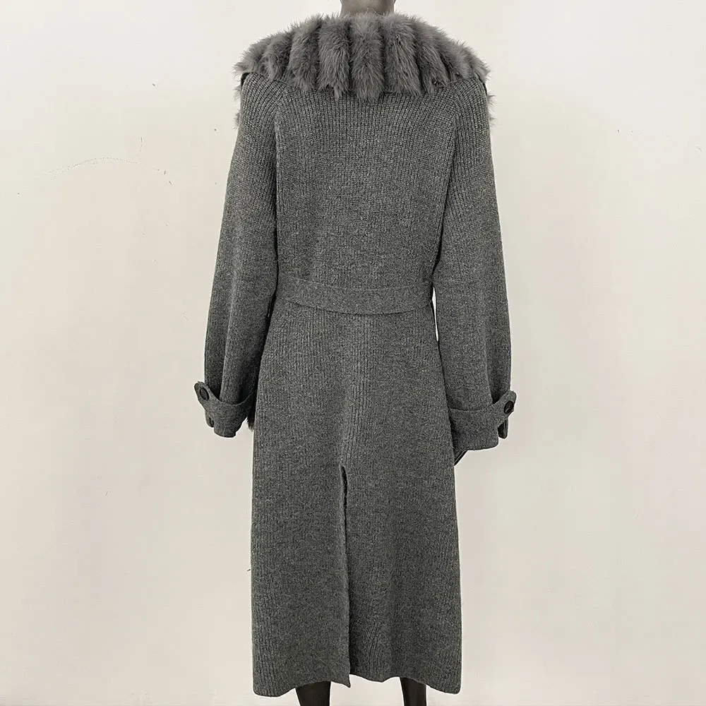 Cappotto lungo da donna in pelliccia di volpe invernale personalizzato maglione da donna morbido colletto di volpe giacca alla moda elegante trench capispalla