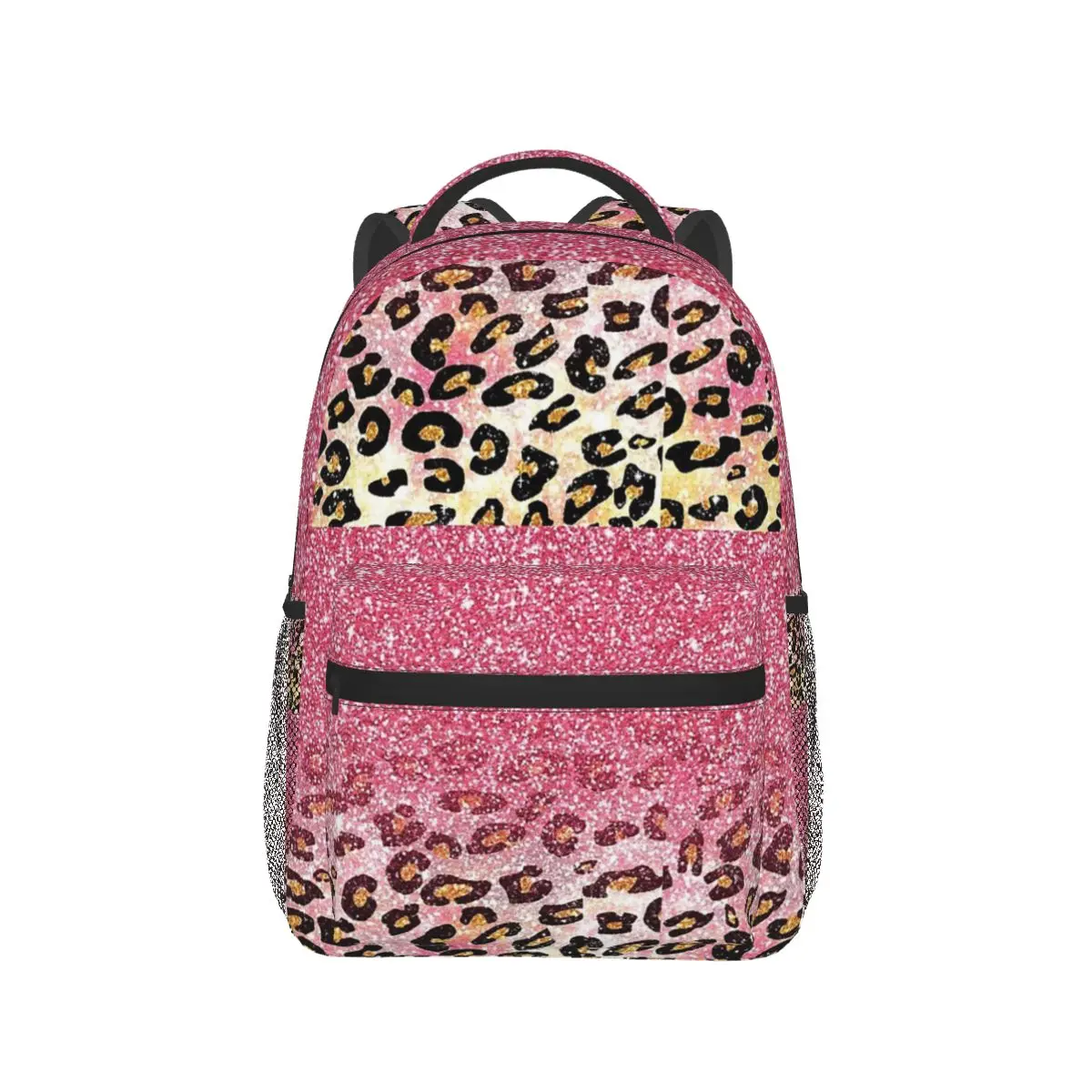 Bubble Gum Pink Faux Glitter Leopard Animal Print Backpack Hot Sale Daypack Kids BookBag School Bag Shoulder Bags for Men Women