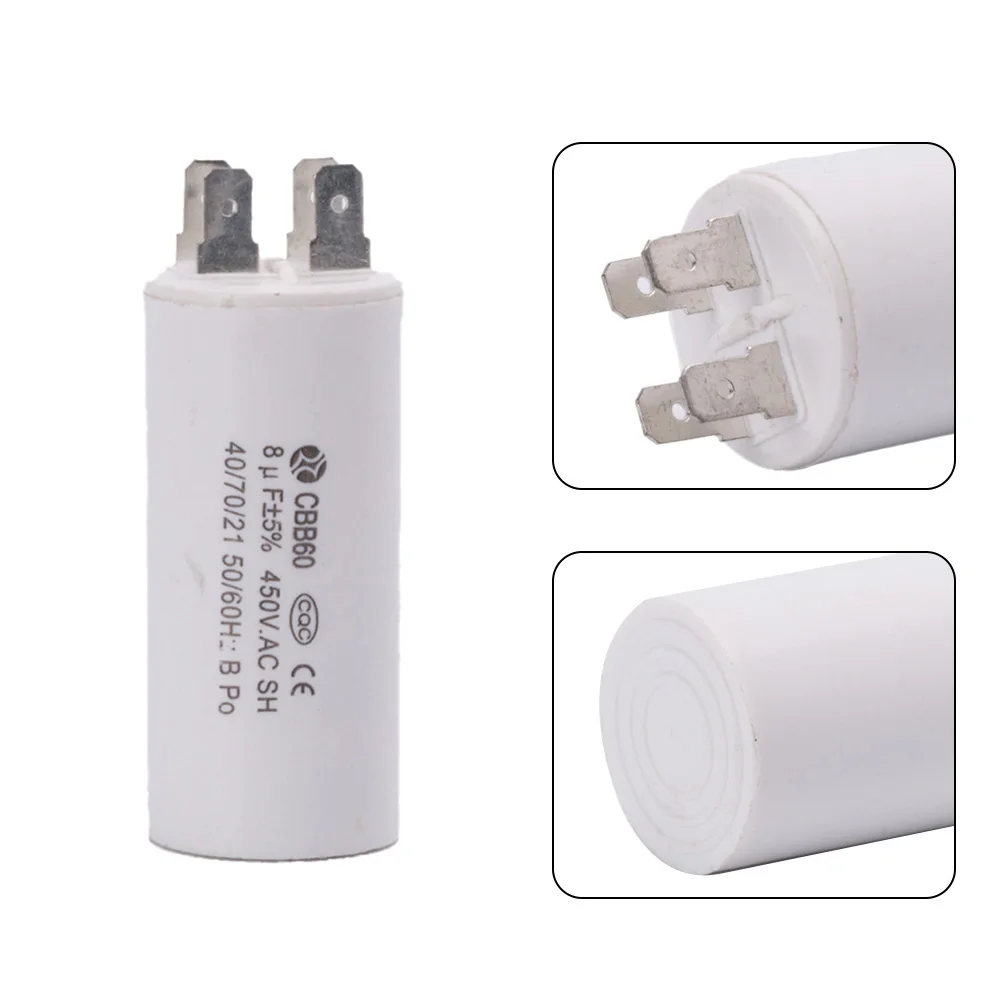 CBB60 Run Capacitor 450VAC 8uf พร้อม Wire Run Round Capacitor สําหรับมอเตอร์ไฟฟ้าอุปกรณ์เครื่องมืออุปกรณ์เสริม