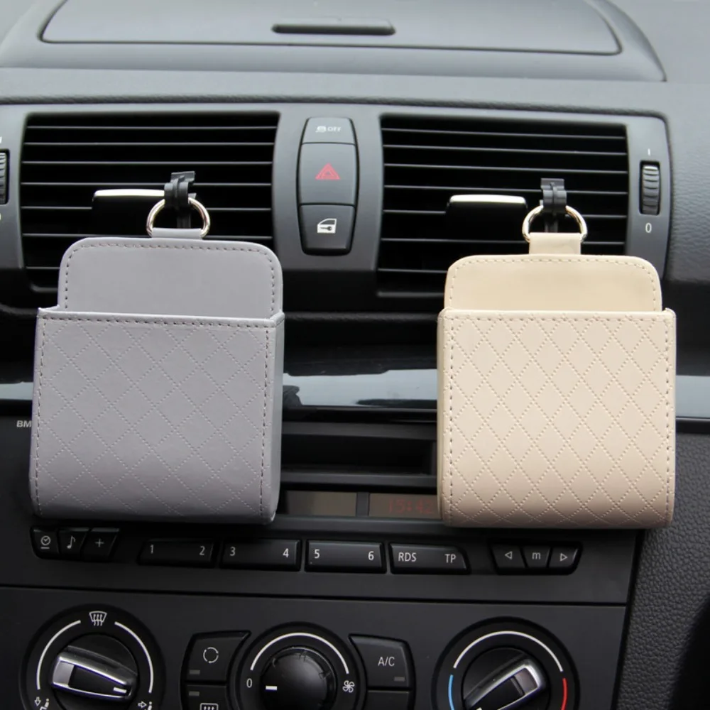 Leather Car Storage Bag Large Capacity Anti-friction Air Outlet Debris Bag Hanging Air Outlet Storage Box Car Accessorie