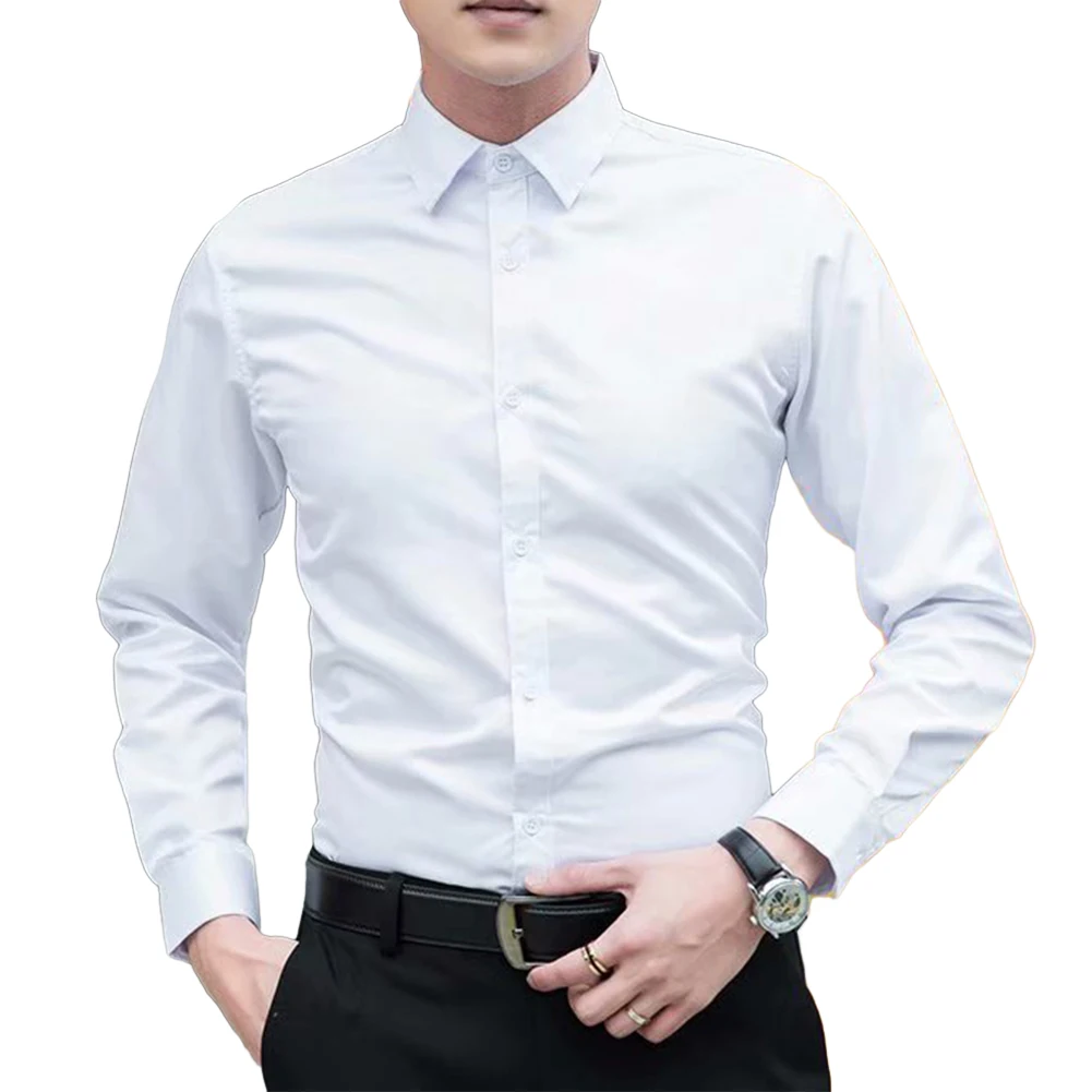 Men\'s Formal Business Shirts And Blouses Solid Color Long Sleeve Slim Casual Party Shirt Top Clothing Male Clothing