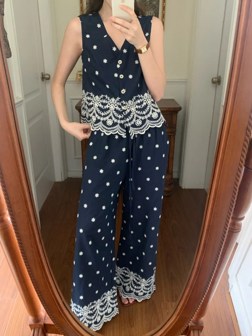Alien Kitty Chic Women Slim Suits Gentle Daily Florals Summer Vest Coats Wide Leg Straight Pants 2025 Office Lady High Street