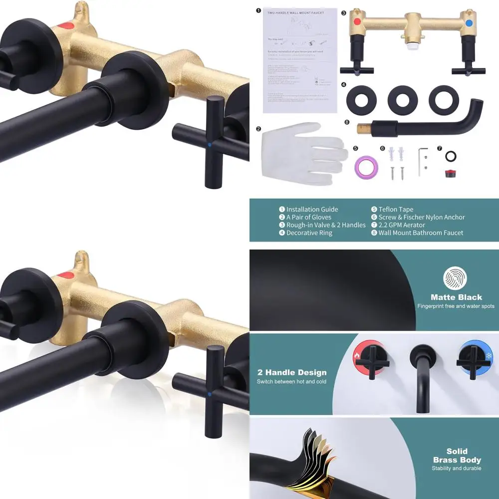 

2-Handle Wall-Mounted Matte Black Vessel Sink Faucet with Rough-In Valve Included