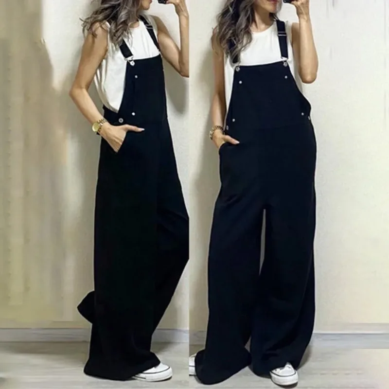 Pant Women Vintage Overalls Wide Leg Long Pants High Waist Straight Trousers Y2k Streetwear Elegant Splice Work Casual Spring