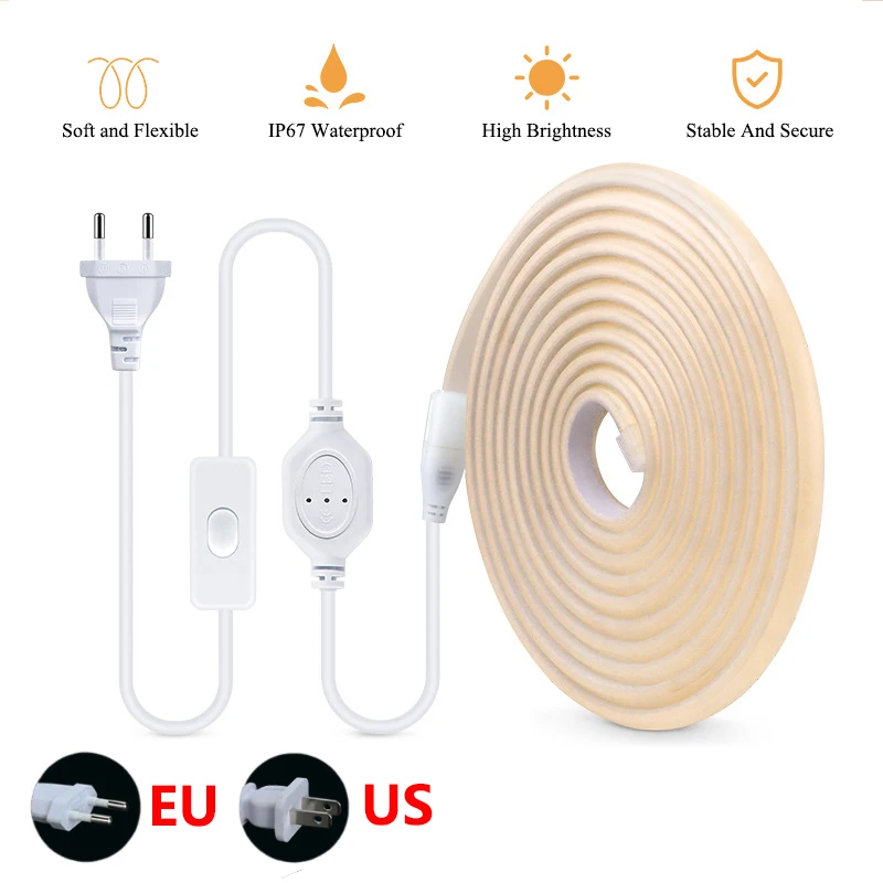 AC 220V COB LED Strips Lights Waterproof LED Outdoor Light 288 LEDs/M 1M-30M LED Light For Room Decoration With Switch And Plug