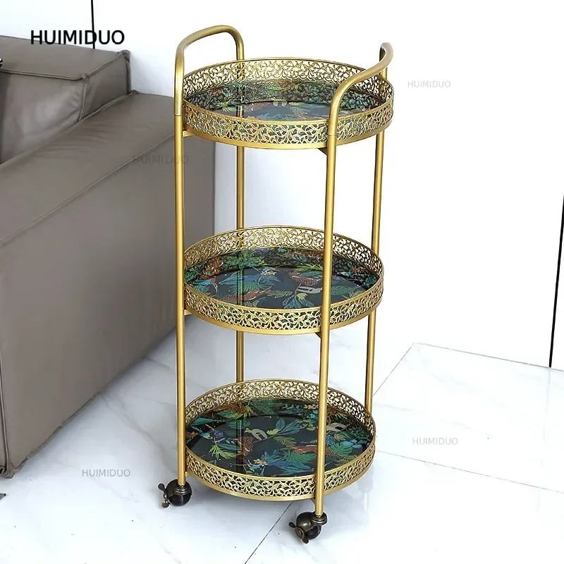 Three-layer wheeled trolley, household living room, bedroom, mobile side few, high-value gold multi-layer high-end dining car