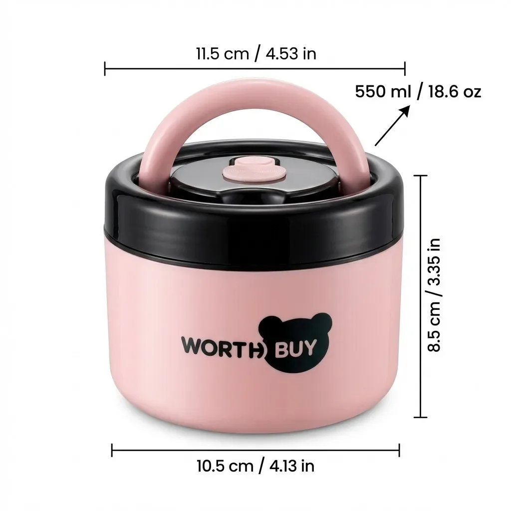 Leuke, geïsoleerde lunchbox van 304 roestvrij staal, ideaal voor kinderen en studenten. Draagbare voedselcontainer voor fruit en salades, met handvat en geschikt voor gebruik in de magnetron.