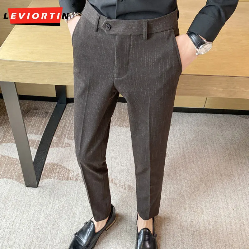 Men's Spring and Autumn New Business Casual Stripe Suit Korean Version Straight Tube Pants Youth Men's Casual Suit Pants29-40