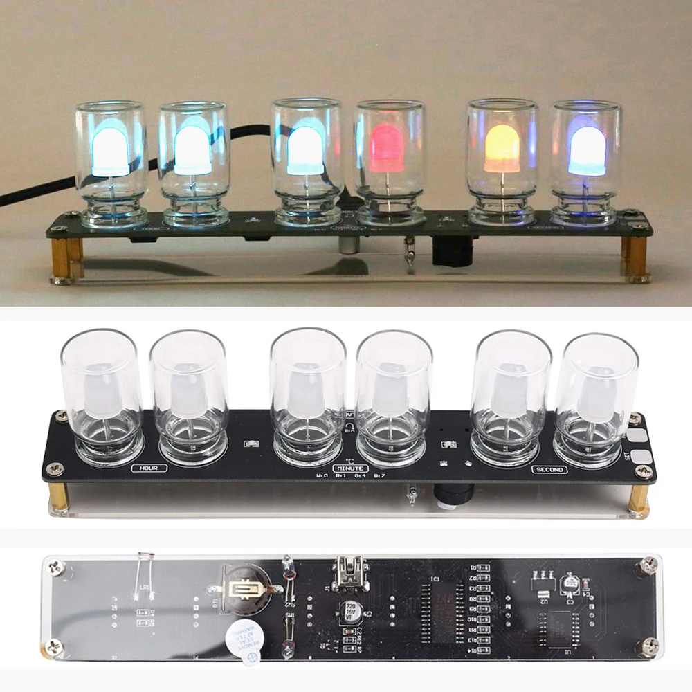 DIY Clock Kit Colorful Light Cube Chromatography Glass Alarm LED Flashing Lamp Gradient Color Decorative Lights Soldering Suite