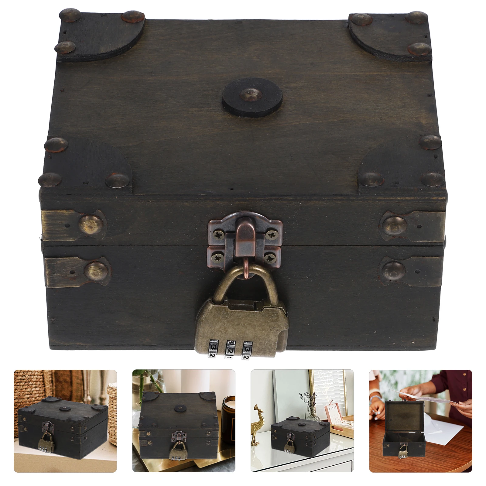 

Vintage Wooden Storage Box Retro Keepsake Organizer Chest For Jewelry Documents Small Items Party Favor Wood Trinket Box With