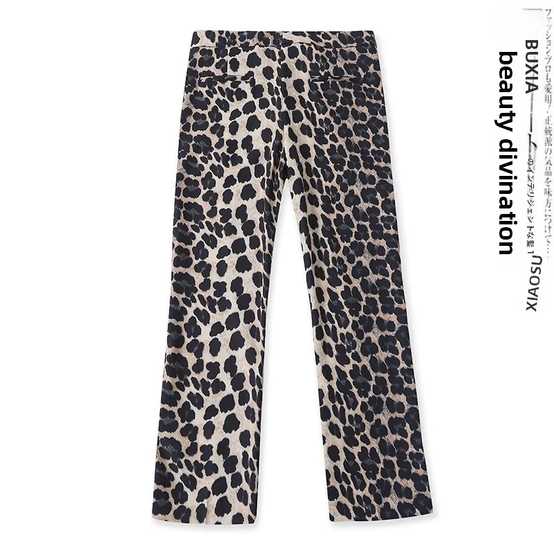 Trendy Leopard Print Pants Women's Casual Slim Fit Fashionable Side Pocket Long Pants Spring New Style Versatile Elegant