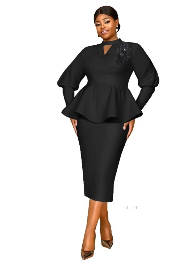 L-4XL grande taille vêtements africains pour femmes 2026 printemps africain à manches longues Polyester noir blanc fête soirée afrique vêtements