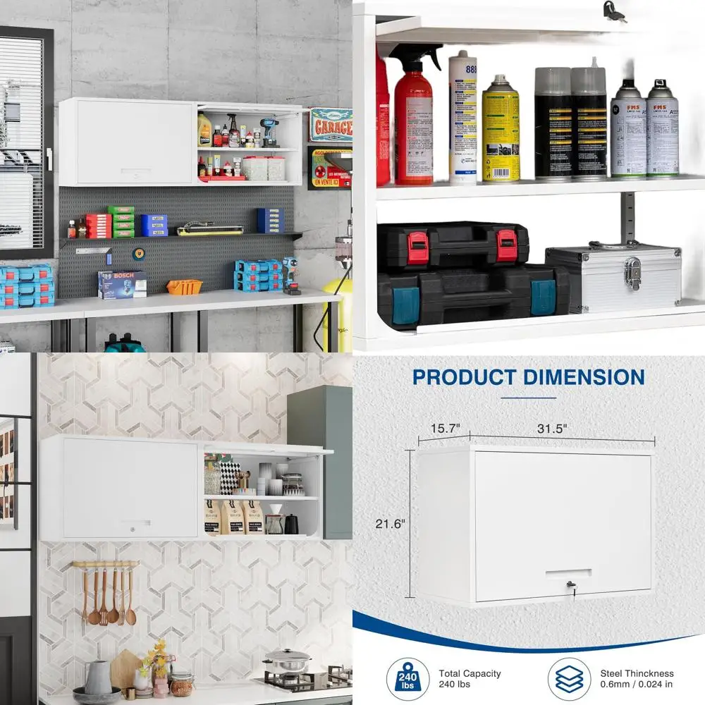 

Белый настенный металлический шкаф для хранения с полкой и замком, идеально подходит для гаража, склада или домашнего офиса