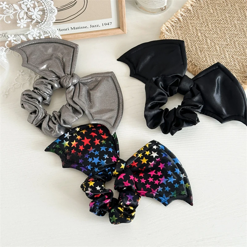 Halloween Bat Wing Bow Large Intestine Hair Ring Girls Sweet Cool Hair Rope For Women Party Cosplay Creative Funny Headdress