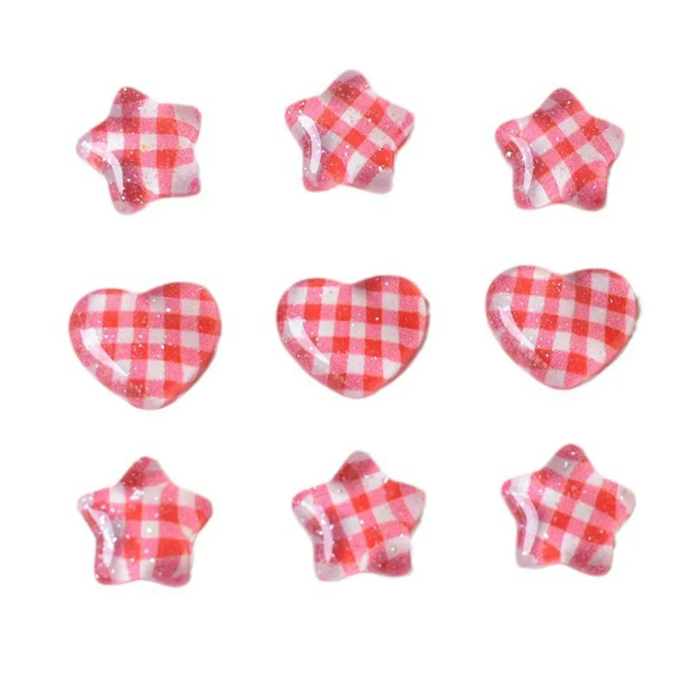 9pcs Transparent Red Grid Heart and Star Shoe Charms Sandals