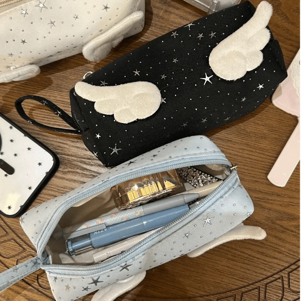 Print Wings Star Dots Pencil Case Desktop Storage Large Capacity Korean Style Pen Bag Stationery Storage Y2k Pencil Pouch School