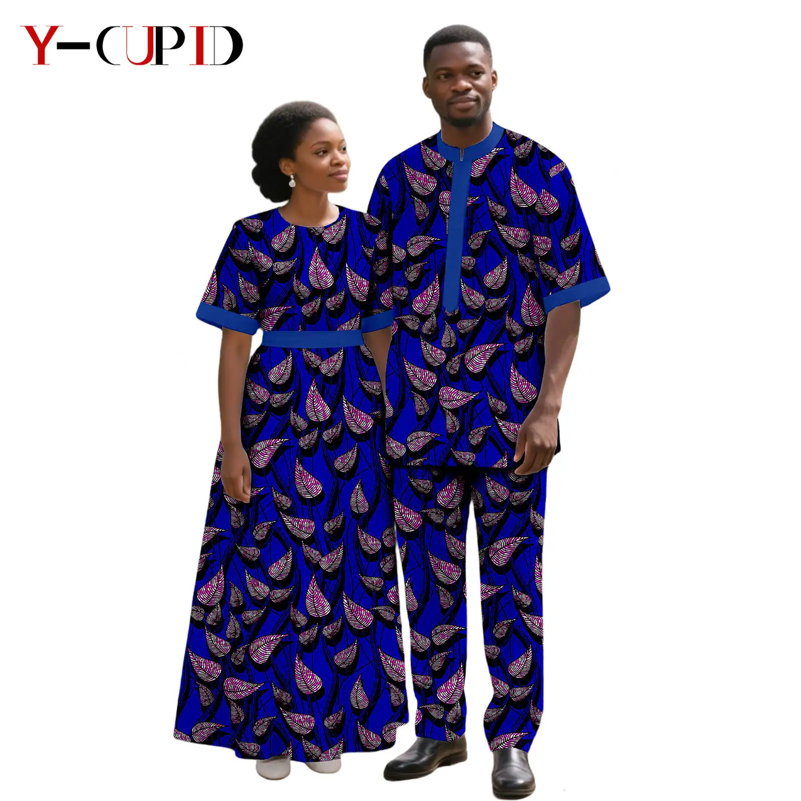 Abiti lunghi con stampa elegante africana per le donne Abiti da uomo abbinati Top e pantaloni Set Bazin Riche Abiti per coppie africane 25C088