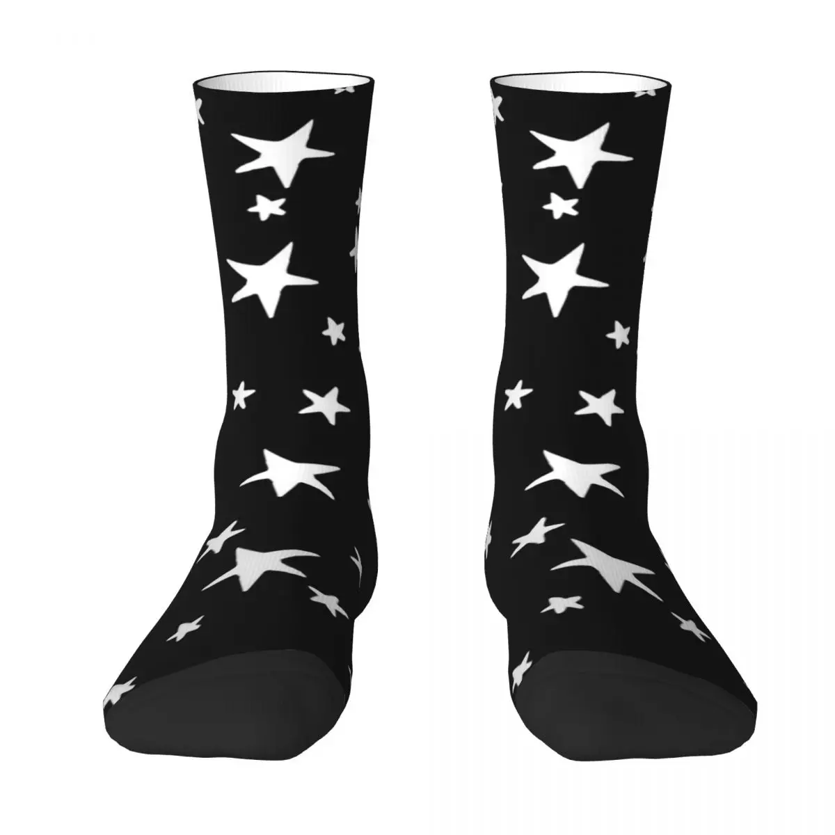 

Stars - White on Black Socks with print valentine gift ideas sports and leisure anti-slip Man Socks Women's