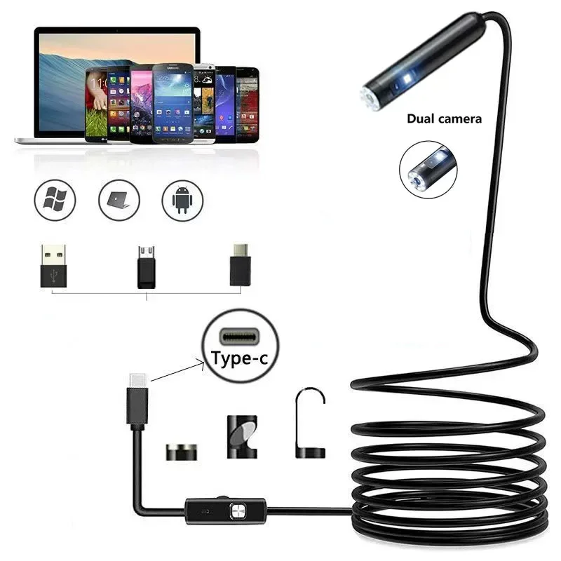 5.5MM diameter probe Dual Lens Industrial Endoscope Near focus Borescope Inspection Camera IP67 Waterproof Snake Camera