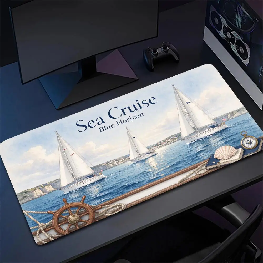 Double Sail Boat Sea Cruise Table Mat Non Slip Base For Nautical Theme Office Use