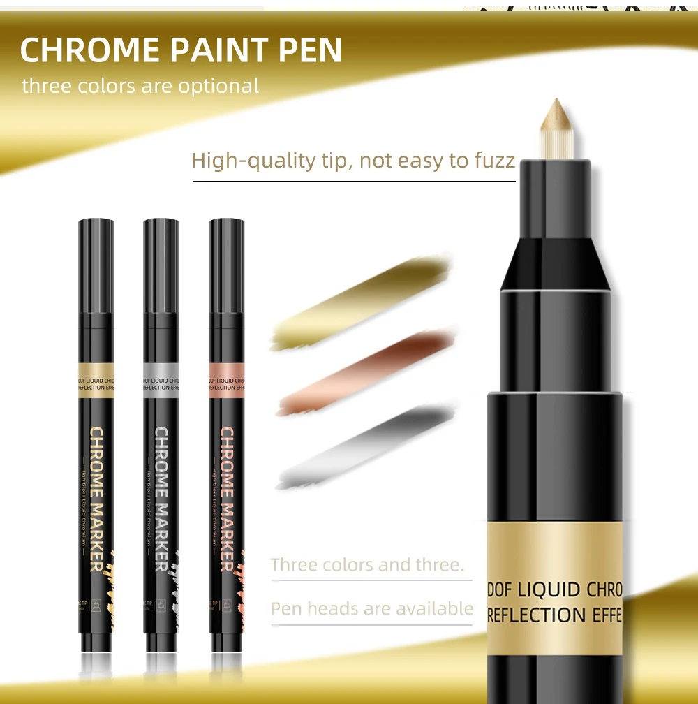 1 Stück Chrom Spiegel Markierung stift 0,7mm 1mm 2mm DIY reflektierende Farbe Stift permanent Gold Silber Kupfer Marker Modell Malerei Markierung – Detail 6