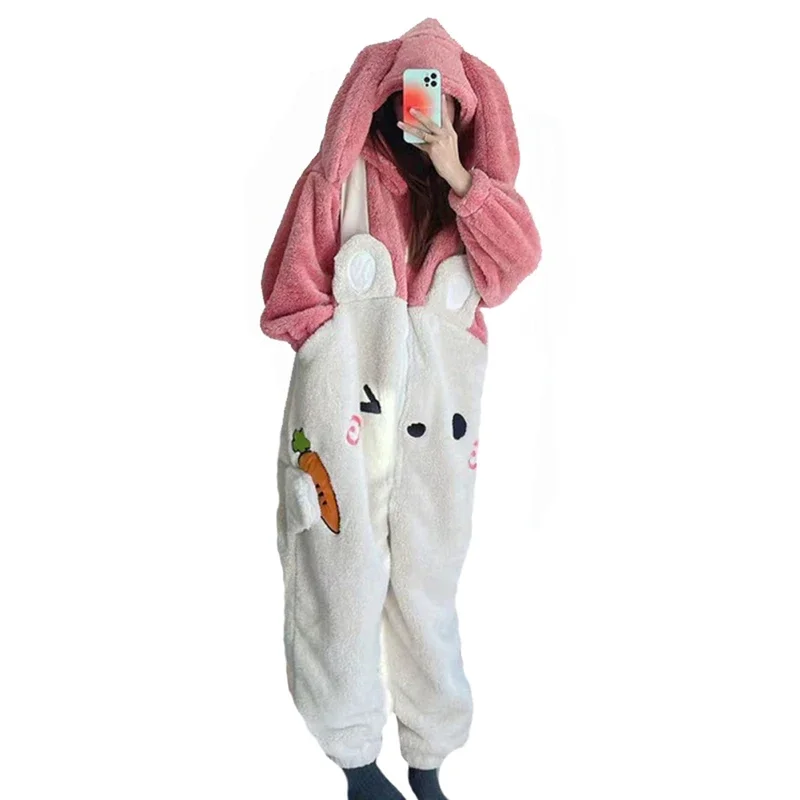 Bunny Onesie Adult Animal Custume Rabbit One Piece Pajamas Sleepwear Christmas Cartoon Halloween Cosplay Suit for Women Girls