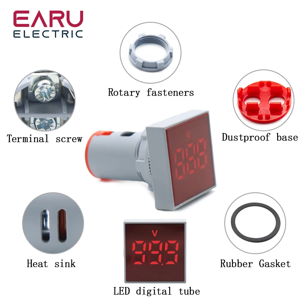22mm Square DIY Mini Digital Voltmeter AC 20-500V Volt Voltage Tester Meter Monitor Power LED Indicator Pilot Lamp Light Display