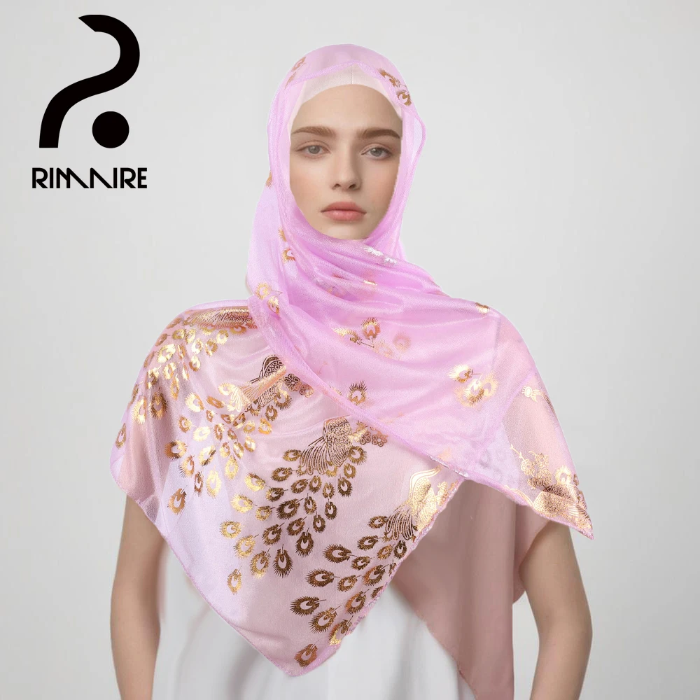 RIMAIRE Phoenix Pattern Gilding Jersy Muslim Hijabs for Women 170*60cm Big Size Hijab Lightweight and Breathable Religion Hijabs