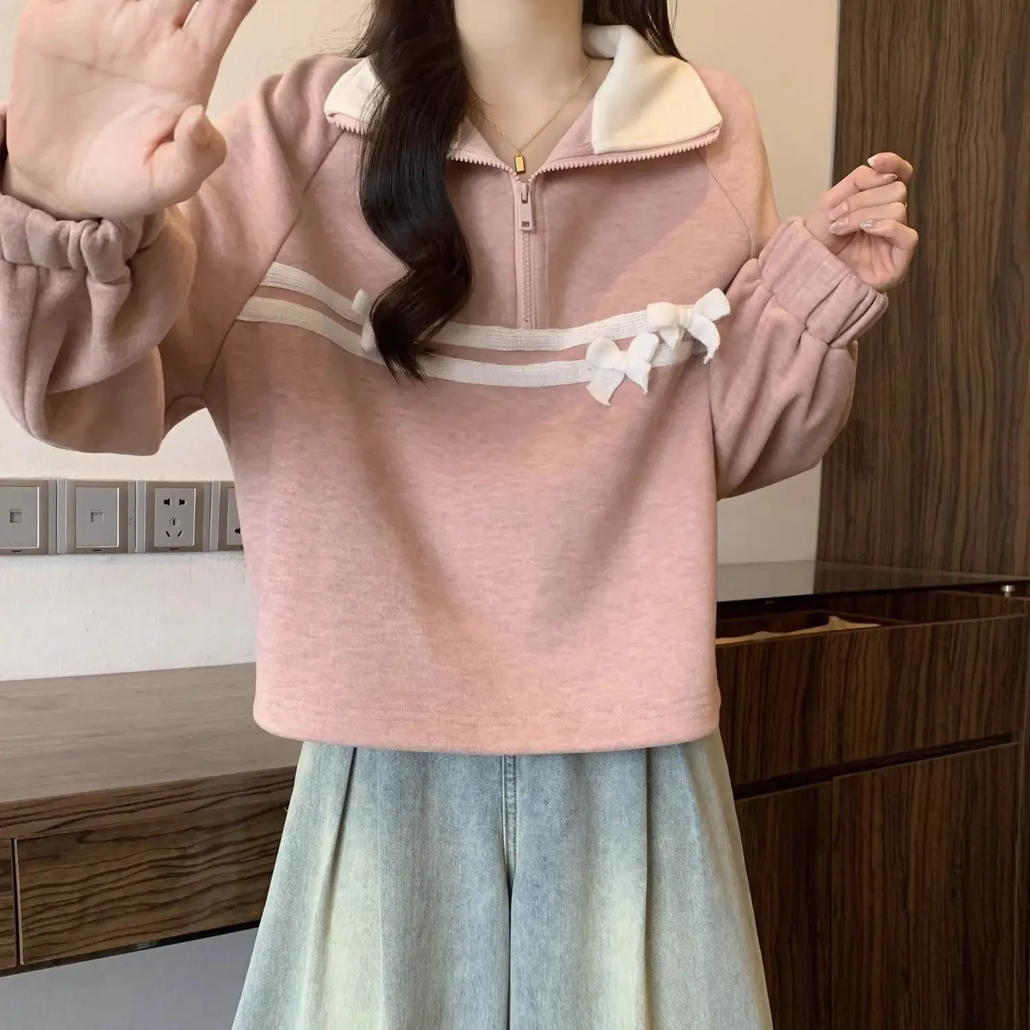 بلوزات المرأة الخريف امرأة الكفة شريط حول ياقة الملابس الرومانسية الفانيلا يحلق نظيفة المراهقين الشيكات ملابس العمل أحدث الحقيبة الدفء Y2K #6