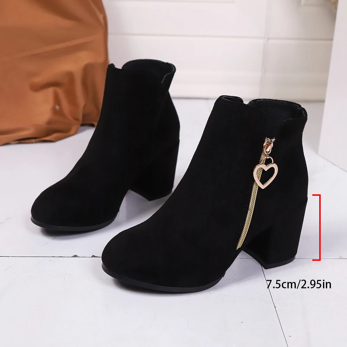 Retro Autumn Winter Women\'s Boot Vintage Block Heel Ankle Boots Zipper High Heels Women Shoes Big Sizes Suede Botines Mujer