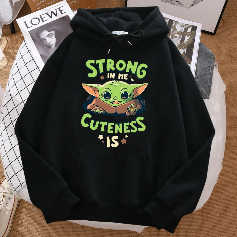 Harajuku Fashion Disney Women Hoodies Tops Cartoon Mandalorian Baby Yoda Graphic Long Sleeve Sweatshirts Pullovers Unisex