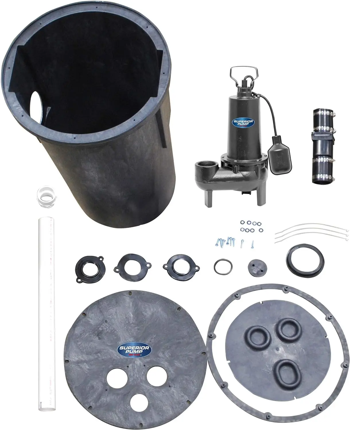 Pompa superiore 93015-U pompa per acque luride con interruttore a galleggiante legato in ghisa con Kit lavabo, 1/2 HP, nero