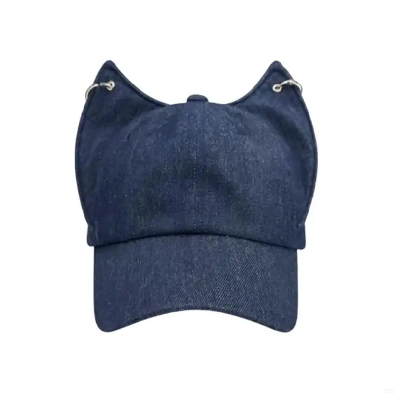 

L5YA Versatiles Denims Baseball Hat Casual Ear Baseball Hat Wide Border Windproof Hat for Outdoor Activity