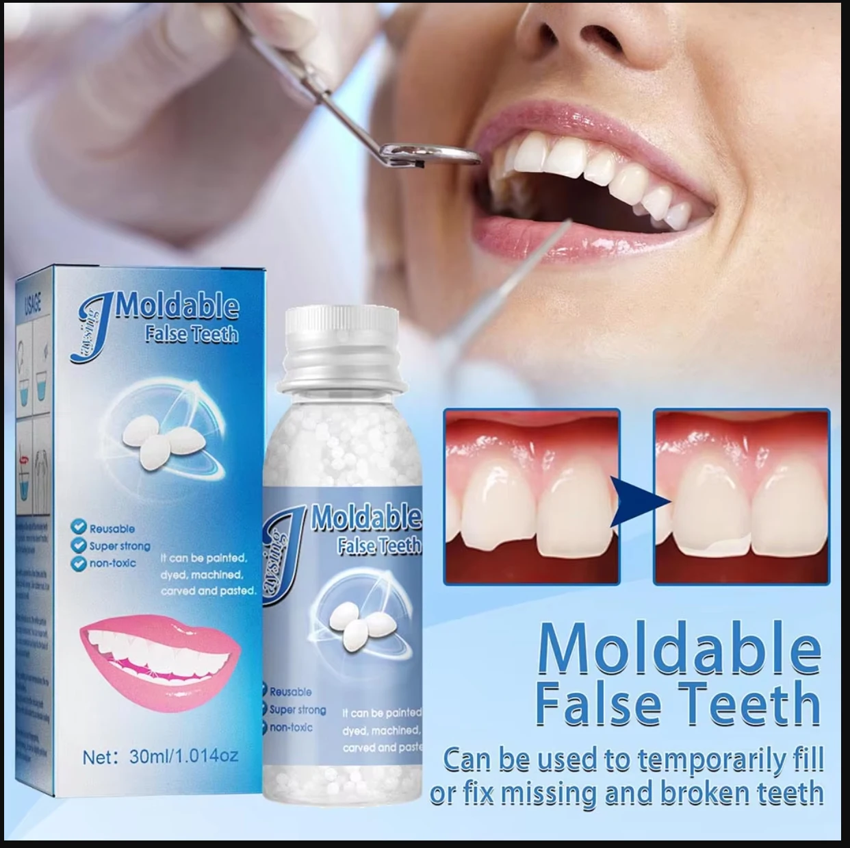 30ml Temporary Tooth Repair Moldable Teeth And Gaps False Tooth Solid Gel Adhesive Fake Teeth Beauty Tool Dental Supplies