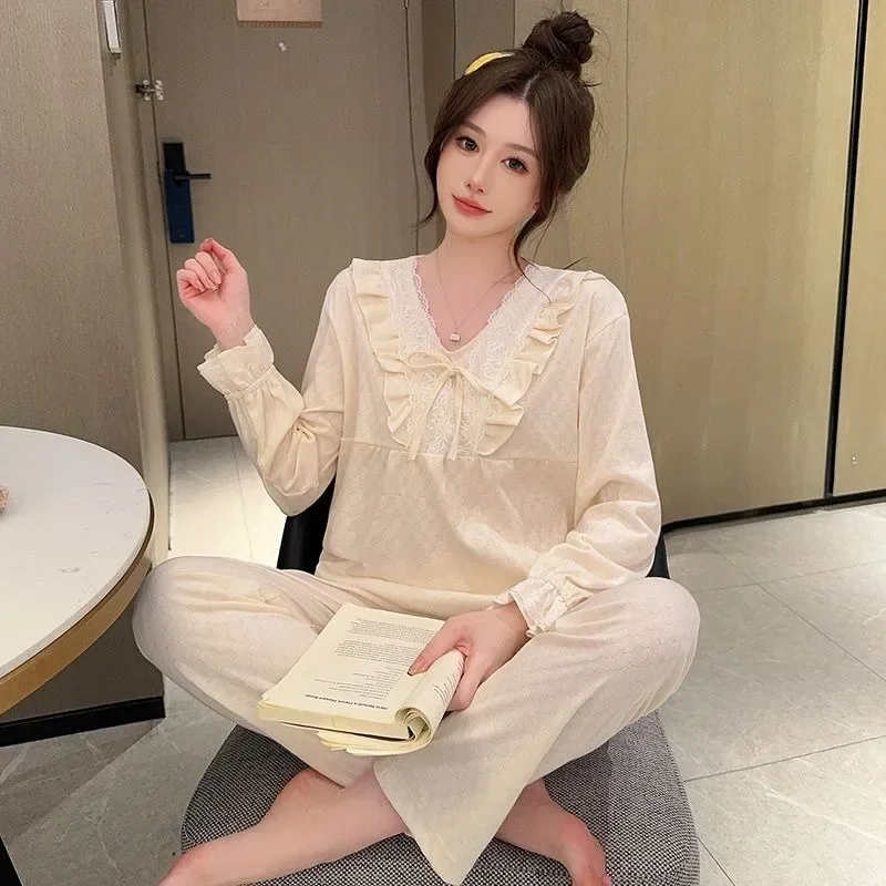 New Spring and Autumn Cotton Long Sleeve Plus 105KG Outside To Wear A High-grade Sense of Home Wear Set Sleepwear Pajama Woman