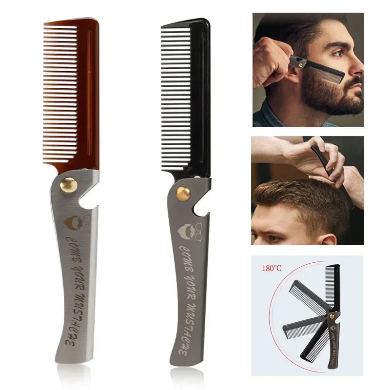 New Foldable comb Folding Pocket Clip Hair Moustache Beard Comb Fashion Men Women Handmade massage hair brush Folding knife comb